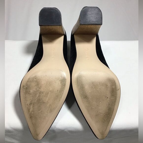 Calvin Klein Neema Pump Shoes Black Velour Gold 4” Heel Pointed Toe Size 7 1/2 - Picture 4 of 9